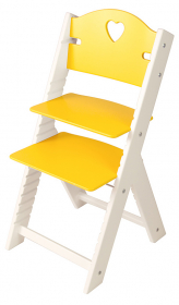 Sedees Dětská dřevěná rostoucí židle žlutá se srdíčkem, bílé bočnice - chytrá židle Sedees