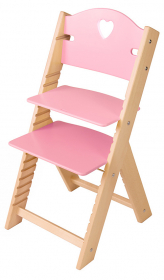 Dětská dřevěná rostoucí židle růžová se srdíčkem - chytrá židle Sedees
