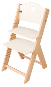 Dětská dřevěná rostoucí židle bílá se srdíčkem - chytrá židle Sedees