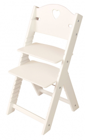 Dětská dřevěná rostoucí židle bílá se srdíčkem, bílé bočnice - chytrá židle Sedees
