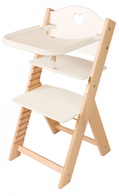 Dětská dřevěná jídelní židlička bílá se srdíčkem - chytrá židle Sedees