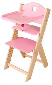 Dětská dřevěná jídelní židlička růžová s korunkou - chytrá židle Sedees