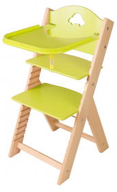 Sedees Dětská dřevěná jídelní židlička zelená s autíčkem - chytrá židle Sedees