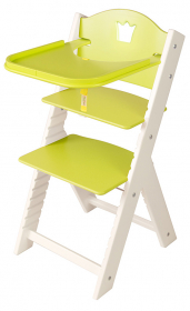Sedees Dětská dřevěná jídelní židlička zelená s korunkou, bílé bočnice - chytrá židle Sedees