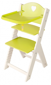 Dětská dřevěná jídelní židlička zelená se srdíčkem, bílé bočnice - chytrá židle Sedees