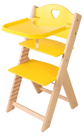 Dětská dřevěná jídelní židlička žlutá se srdíčkem - chytrá židle Sedees