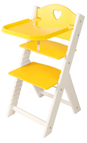 Dětská dřevěná jídelní židlička žlutá se srdíčkem, bílé bočnice - chytrá židle Sedees