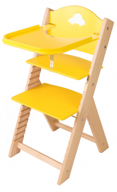 Dětská dřevěná jídelní židlička žlutá s autíčkem - chytrá židle Sedees