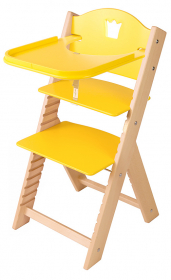 Dětská dřevěná jídelní židlička žlutá s korunkou - chytrá židle Sedees