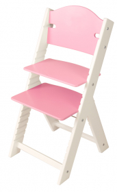 Dětská dřevěná rostoucí židle růžová bez obrázku, bílé bočnice - chytrá židle Sedees