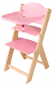 Dětská dřevěná jídelní židlička růžová bez obrázku - chytrá židle Sedees