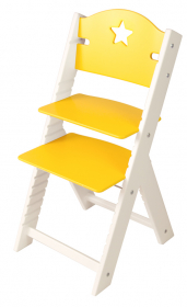 Dětská dřevěná rostoucí židle žlutá s hvězdičkou, bílé bočnice - chytrá židle Sedees
