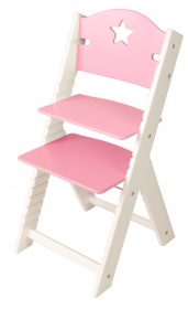 Dětská dřevěná rostoucí židle růžová s hvězdičkou, bílé bočnice - chytrá židle Sedees