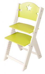 Dětská dřevěná rostoucí židle zelená s hvězdičkou, bílé bočnice - chytrá židle Sedees