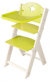 Sedees Dětská dřevěná jídelní židlička zelená s hvězdičkou, bílé bočnice - chytrá židle Sedees