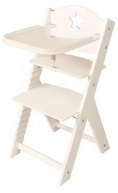 Dětská dřevěná jídelní židlička bílá s hvězdičkou, bílé bočnice - chytrá židle Sedees