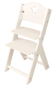 Dětská dřevěná rostoucí židle bílá s hvězdičkou, bílé bočnice - chytrá židle Sedees