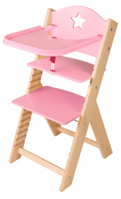 Dětská dřevěná jídelní židlička růžová s hvězdičkou - chytrá židle Sedees