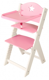 Dětská dřevěná jídelní židlička růžová s hvězdičkou, bílé bočnice - chytrá židle Sedees