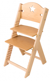 Dětská dřevěná rostoucí židle s hvězdičkou, BEZ POVRCHOVÉ ÚPRAVY - chytrá židle Sedees