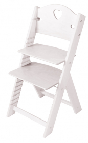 Dětská dřevěná rostoucí židle bílá mořená se srdíčkem - chytrá židle Sedees