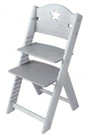 Dětská dřevěná rostoucí židle šedá mořená s hvězdičkou - chytrá židle Sedees