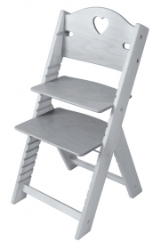 Dětská dřevěná rostoucí židle mořená šedá se srdíčkem - chytrá židle Sedees