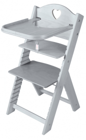 Sedees Dětská dřevěná jídelní židlička šedá mořená se srdíčkem - chytrá židle Sedees