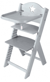 Dětská dřevěná jídelní židlička šedá mořená s hvězdičkou - chytrá židle Sedees