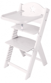 Sedees Dětská dřevěná jídelní židlička bílá mořená s hvězdičkou - chytrá židle Sedees