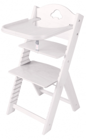 Sedees Dětská dřevěná jídelní židlička bílá mořená s autíčkem - chytrá židle Sedees