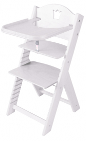 Dětská dřevěná jídelní židlička bílá mořená s korunkou - chytrá židle Sedees
