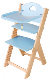Sedees Dětská dřevěná jídelní židlička modrá s autíčkem - chytrá židle Sedees