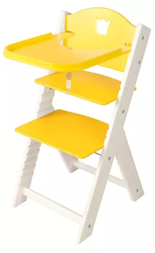 Dětská jídelní židlička žlutá s korunkou, bílé bočnice