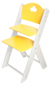 vyřazeno Dětská dřevěná rostoucí židle žlutá s parníkem, bílé bočnice - chytrá židle Sedees