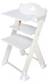 vyřazeno Dětská dřevěná jídelní židlička bílá s parníkem, bílé bočnice - chytrá židle Sedees