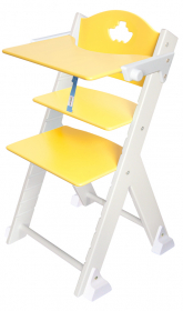 vyřazeno Dětská dřevěná jídelní židlička žlutá s parníkem, bílé bočnice - chytrá židle Sedees