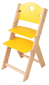 Dětská dřevěná rostoucí židle žlutá se srdíčkem - chytrá židle Sedees