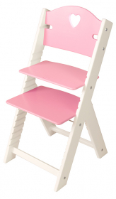 Sedees Dětská dřevěná rostoucí židle růžová se srdíčkem, bílé bočnice - chytrá židle Sedees