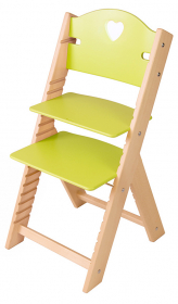 Dětská dřevěná rostoucí židle zelená se srdíčkem - chytrá židle Sedees