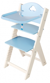 Dětská dřevěná jídelní židlička modrá s autíčkem, bílé bočnice - chytrá židle Sedees