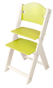 Dětská dřevěná rostoucí židle zelená bez obrázku, bílé bočnice - chytrá židle Sedees