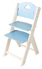 Sedees Dětská dřevěná rostoucí židle modrá s autíčkem, bílé bočnice - chytrá židle Sedees