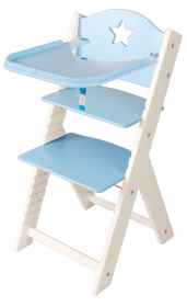Dětská dřevěná jídelní židlička modrá s hvězdičkou, bílé bočnice - chytrá židle Sedees