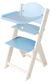 Dětská dřevěná jídelní židlička modrá bez obrázku, bílé bočnice - chytrá židle Sedees