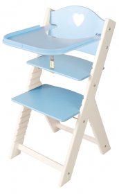 Dětská dřevěná jídelní židlička modrá se srdíčkem, bílé bočnice - chytrá židle Sedees