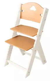 Dětská dřevěná rostoucí židle přírodní s autíčkem, bílé bočnice - chytrá židle Sedees Inverse
