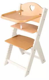 Dětská dřevěná jídelní židlička přírodní se srdíčkem, bílé bočnice - chytrá židle Sedees Inverse