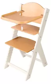 Dětská dřevěná jídelní židlička přírodní bez obrázku, bílé bočnice - chytrá židle Sedees Inverse