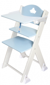 vyřazeno Dětská dřevěná jídelní židlička modrá s parníkem, bílé bočnice - chytrá židle Sedees
